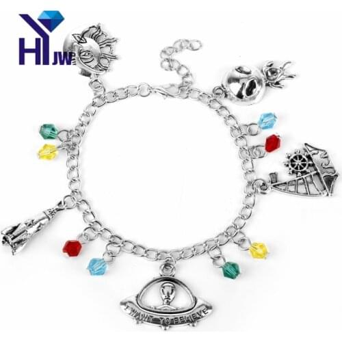 HEYu Jewelry X-File UFO I Want To Believe Charm Bracelet Spaceship Alloy Bangle Bracelet Women Chain Wristbands