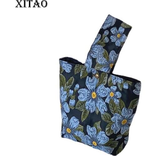 XITAO Vintage Jacquard Women Top-handle Bag Fashion Blue Flower Sprint Summer Hand Bag All-match Square Cloth Bag CLL1731
