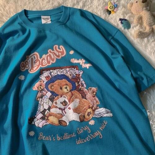 Vintage Bear Cute Cartoon T Shirts Harajuku Fashion Teens Clothes Casual O-neck Short Sleeve Tops Summer Plus Size Graphic Tee