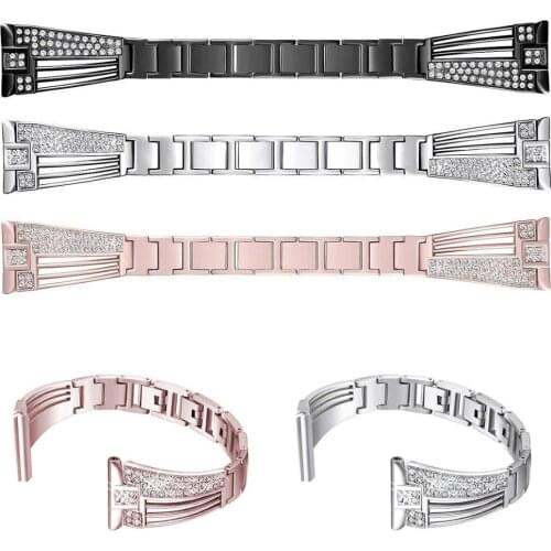 High Quality Replacement Wrist Watch Band For Fitbit Versa Rhinestone Stainless Steel Strap Metal Wristbands