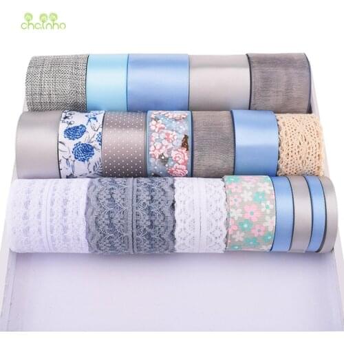 High quality,Mix 20 Designs,Gray & Blue Ribbon Set For DIY Handmade Gift&Craft Packing,Hair Ornament Accessoriees,Package 20Yard