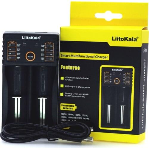 Liitokala Lii-202 Battery Charger, Charging 18650 1.2V 3.7V 3.2V AA 26650 26500 18350 16340 NiMH Lithium Battery + 5V 1A