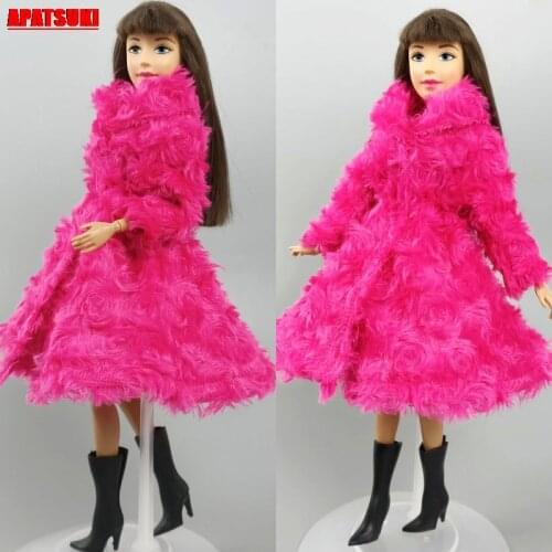 Winter Long Sleeve Fur Tops Pink Outwear Overcoat Jacket for Barbie Doll Outfits Clothes for 1/6 BJD Doll Cloth Doll Accessories