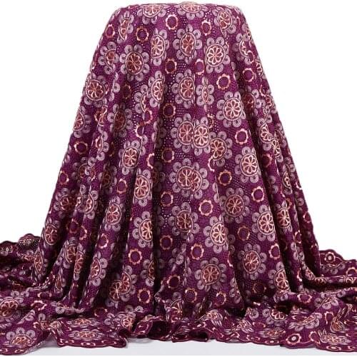 Zhenguir Purple And Red Nigerian Lace Fabric 2021 New Swiss Voile Lace Fabric Flower Sewing Embroidery Wedding Women Dress A2457