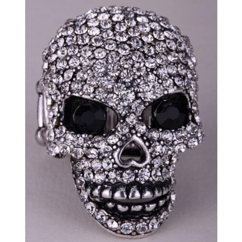 Skull skeleton brooch pin women girls biker bling jewelry gifts antique gold silver color W crystal BD07 wholesale dropship