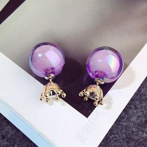 Crown Symphony Round Ball Double Stud Earrings Fashion Women Crystal Double side Earring Detachable Ear Jacket Studs Brincos