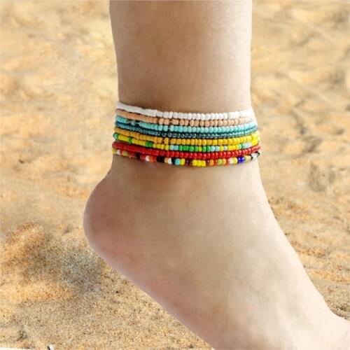 Bohemian Colorful Seed Beads Beach Anklet For Women Handmade Fahsion Summer Ocean Women Ankle Bracelet Foot Jewelry