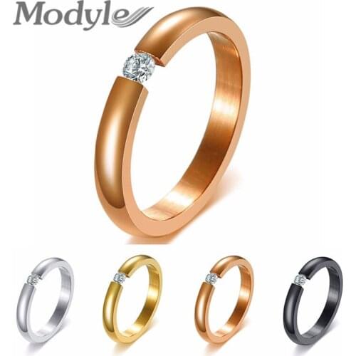 Modyle 2020 New Brand Stone AAA Cubic Zirconia Gold Silver Color Stainless Steel Wedding Engagement Ring for Women Wholesale