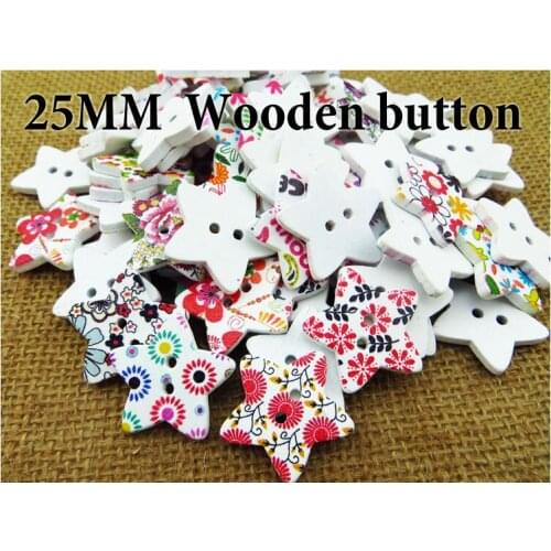 25PCS Flower Stars Buttons Fits Pattern Cartoons Wood Sewing Rat Button Scrapbook Charms WCF-698