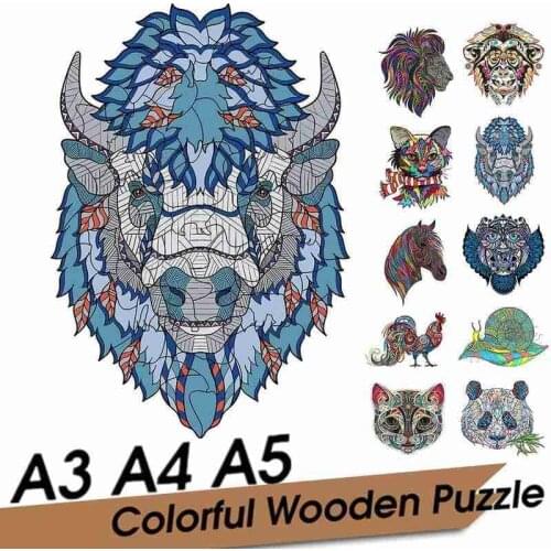 3d Animal Wooden Puzzle Cat Horse Lion Kitten Chickens Monkey Cattle Owl Snails Panda Diy Educational Puzzles Adult Kids Jigsaw