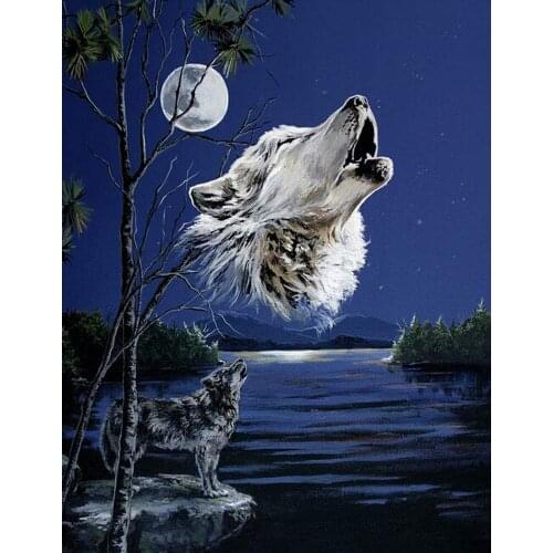 5D DIY Diamond Painting Moon Wolf Full Square Round 3D Embroidery Pictures Paste Rhinestones Cross Stitch Kits Arts Decor DF551