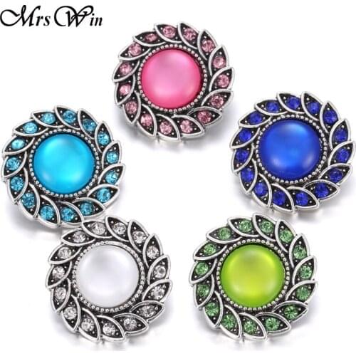 6pcs/lot New Crystal 18mm Snap Buttons Cats Eyes Stone Flowers Snap For Silver color Snap Bracelet Mrs Win Snap Jewelry