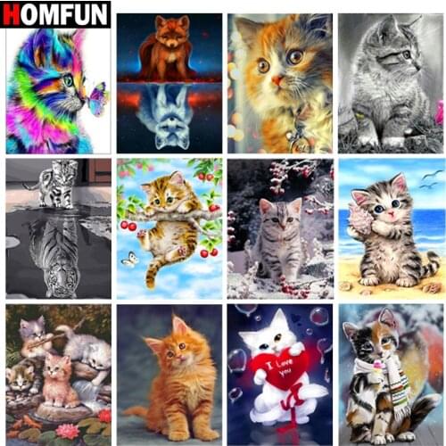 HOMFUN Diamond painting "Animal cat landscape" Full Square/Round Drill Wall Decor Inlaid Resin Embroidery Craft Cross stitch