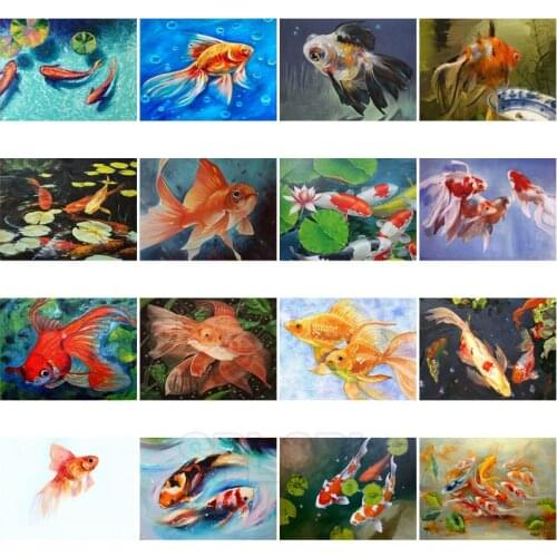 Diamond Painting Koi Fish Beautiful Pet Black Colored Small Goldfish Lotus Leaf Lotus Realistic Oil Painting Home Decor Pictures