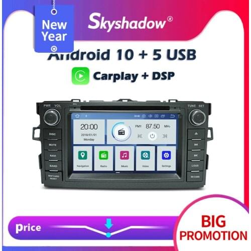 Carplay DSP PX6 IPS Android 10 4GB + 64GB Car DVD Player Wifi GPS map RDS Radio DVR Bluetooth For Toyota AURIS 2008-2010 2012