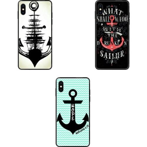 Black Soft TPU Luxury Fashion Phone Case Navigation Anchor Lovely cute For Samsung Galaxy A5 A6 A7 A8 A10 A10S A20 A20S A20E