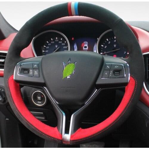 For Maserati Ghibli Quattroporte Levante Red Real Alcantara steering wheel cover suede hand-stitch Hand Grip car accessories