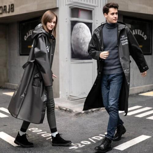 Fashion Big Size Men And Women EVA Black Rain Coat Poncho Ladies Waterproof Long Slim Raincoat With Belt Adults Jacket Raincoats