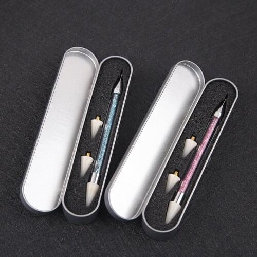 1 Pc Dual-ended Dotting Pen Rhinestone Acrylic Handle Nail Art Tool with Box Case Decoration Manicure Tools with 2 Replace Head