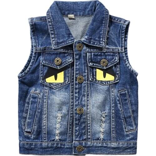 2-8y Children denim waistcoats turn-down collar jacket cute baby boys clothes toddler girls vests kids top wear