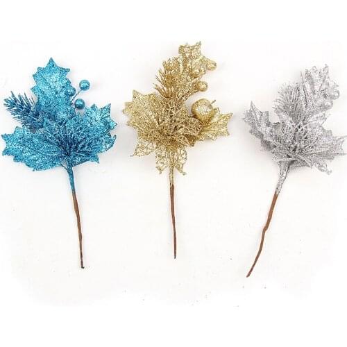 Christmas Tree Hanging Glitter Flowers for Christmas Tree Hollow Artificial Flower for Wedding Party Xmas Decoration Ornament