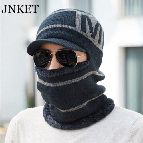 JNKET Winter Hats Neck Thick Warmer Knitted Cap Sets Beanies Hat Fleece Lining Skullcap Scarf Elastic Knitted Hat Gorras Bonnet