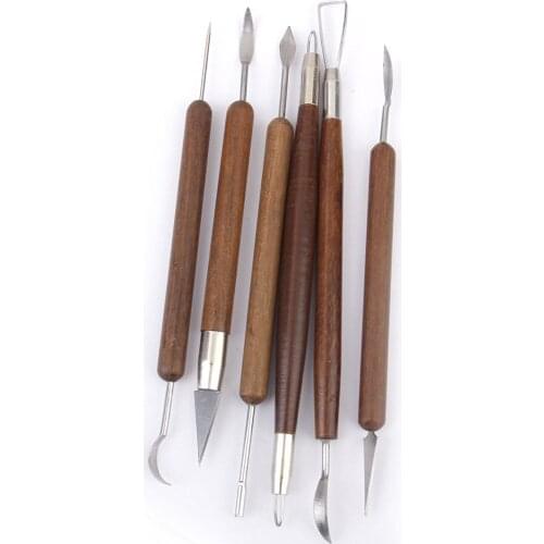 Pottery Clay Sculpture Carving Modeling Tools Wooden Handle Set of 6pcs
