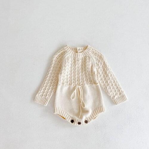 MILANCEL 2021 Autumn New Baby Girls Clothing Bodysuit Knitted Hollow Waist Long Sleeves Outfits
