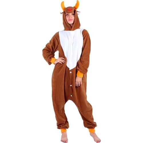 Animal Onesies Adults Christmas deer Onesie Teenagers Women Cartoon Fleece Pajamas Soft Overall Onepiece Night Home Jumpsuits