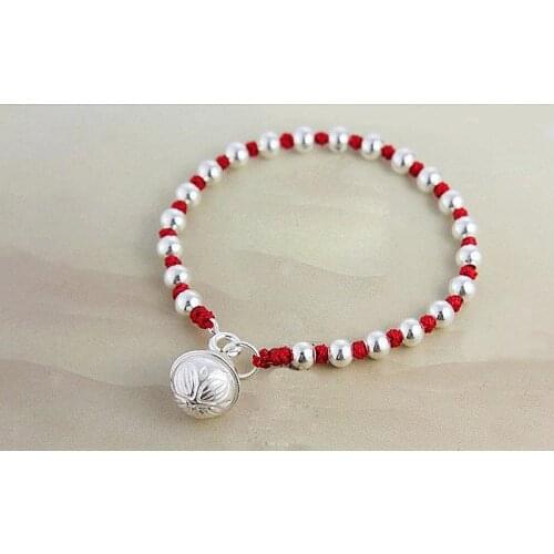La Monada 17cm Lotus Bell Red Thread For Hand 925 Sterling Silver Bracelet Women Rope Red Thread Bracelets For Women Silver 925