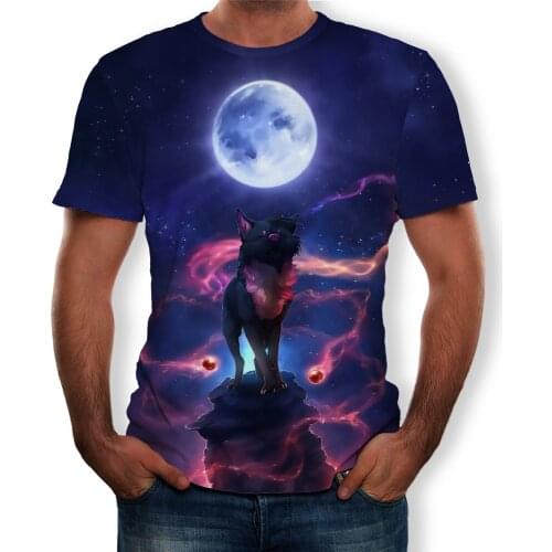 Summer Fashion New Animal World Hungry Wolf Down the Mountain 3D Mens Printed Pattern Casual T-shirt Cool Apparel