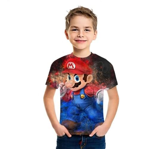 Mario 2021 Summer Versatile Short Sleeve Boys And Girls 3D Printed T-Shirt Childrens Cotton Breathable Lightweight Casual Top