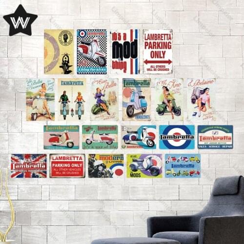 Lambretta Metal Sign Plaque Metal Vintage Pub Funny Tin Sign Stickers Wall Decor for Pub Club Man Cave Bar Decoration Tin Plates