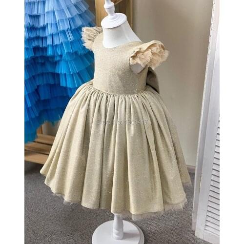 Cute Baby Girls First Birthday Dresses Beads Kids Clothes Children Party Baptism Pageant Gowns With Bow AG0305