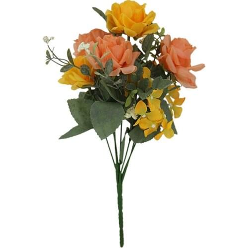 Fashion Artificial Flower 5 Heads Rose Bunch Hydrangea DIY Home Wedding Garden Party Decoration Bride Bouquet Photography Props