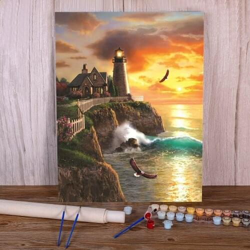 Landscape Lighthouse Paint By Numbers Package Acrylic Paints 40*50 Boards By Numbers New Design Crafts Adults Wall Drawing