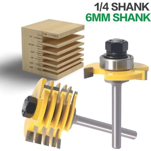 2PC 6mm&1/4" Shank 6 Piece Slot Cutter 3 Wing Router Bit Set Woodworking Chisel Cutter Tool Tenon Cutter for Woodworking Tool