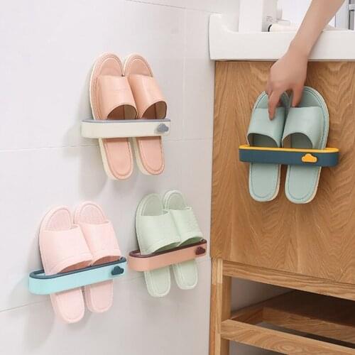 Wall Mounted Shoe Rack Seamless Shoes Hanger Slippers Drain Storage Rack Shelf Shoe Hanging Holder Bathroom Organizer