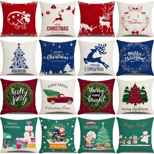 Happy New Year Merry Christmas Color Mixing Pillow Cover Decorations For Home Navidad Home Decor Cushion Cover