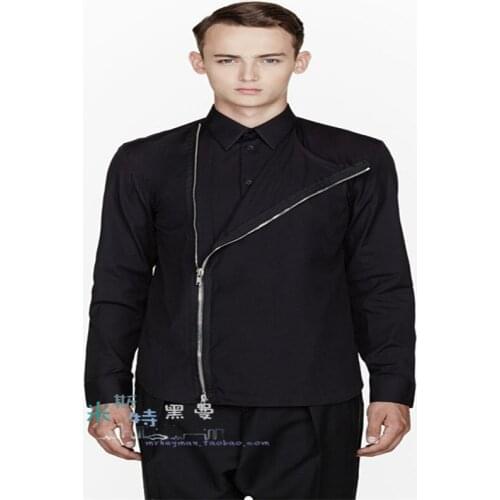 2020 Comfortable sand-washed cotton asymmetrical shirt with side zipper double front plus-size shirt！Big yards mens clothing