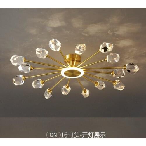 New Led Crystal Ceiling Lamp Luxury Golden Copper Lustre Chandelier Decoration for Living Room Bedroom Indoor Lighting Fixtures