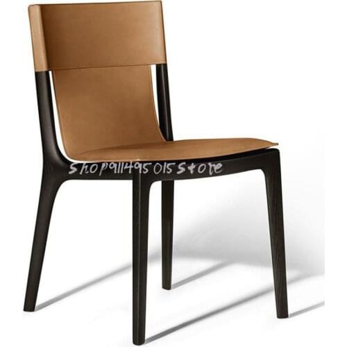 Solid Wood Dining Chair Nordic Minimalist Light Luxury Designer Creative Leisure Chair Simple Desk Chair Saddle Leather Chair