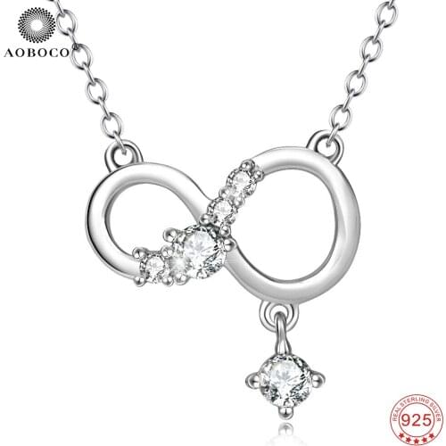AOBOCO 925 Sterling Silver Infinity Love AAA Cubic Zirconia Pendant Necklace Fine Jewelry For Women Anniversary Gift For Her