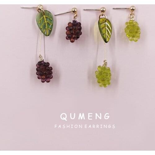 QUMENG 2020 New Sweet Transparent Acrylic Beaded green purple Grape Earrings charm Lovely Fruit Resin Pendientes For Women Gift