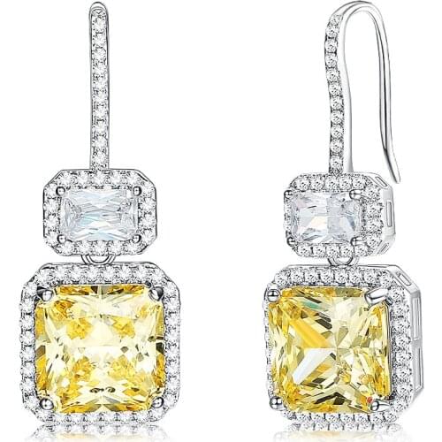 ZEMIOR Luxury Drop Earring For Women Inlay Twinkle Big Yellow Cubic Zirconia Earrings Show You Unique Charm Fashion Jewelry