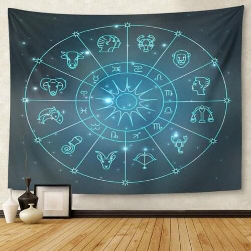 Gray Abstract Zodiacal Circle Astrology Signs Animal Aquarius Aries Tapestry Wall Hanging for Living Room Bedroom Dorm 50x60