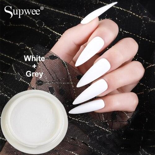 Supwee 20g Nail Glitter Set Holographic Glitter Powder White and Grey Pure Color Dip Powder Set for Nail Art Design