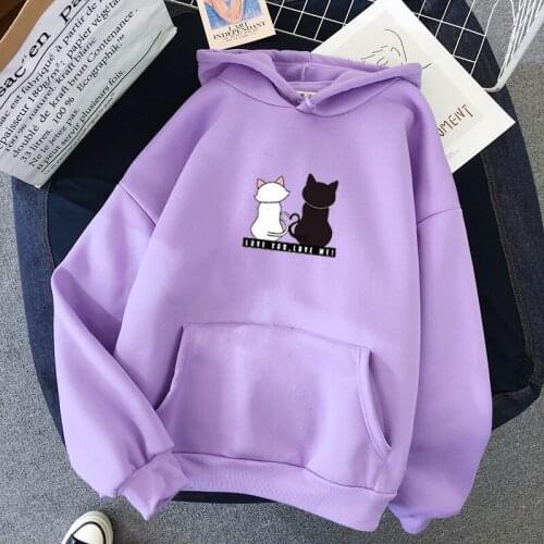 Winter Hoodie Women Animal Kawaii Cat Print Sweatshirts Harajuku Velvet Thicken Warm Pullover Couple Hoodies Kpop Style Tops
