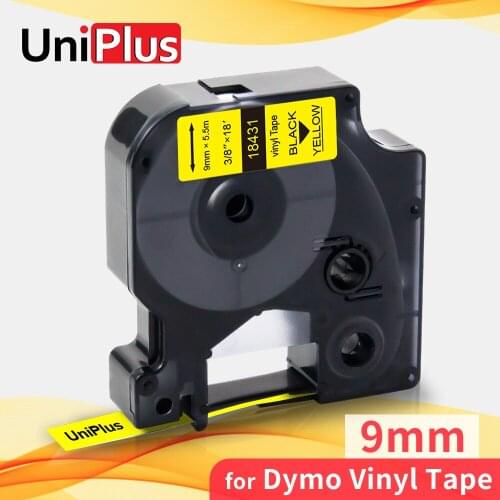 UniPlus 18431 Yellow Printer Ribbon Replace DYMO Rhino IND Vinyl Label Tapes 9mm Black on Yellow Industrial Tape for Rhino 6500
