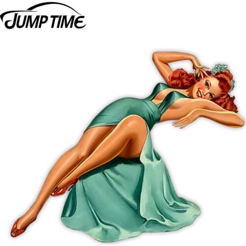 Jump Time 13cmx10.6cm Retro Pin Up Girl Decal Sticker Camping Fridge Hiking Backpacking Sexy Girl Sticker Bumper Car Accessories